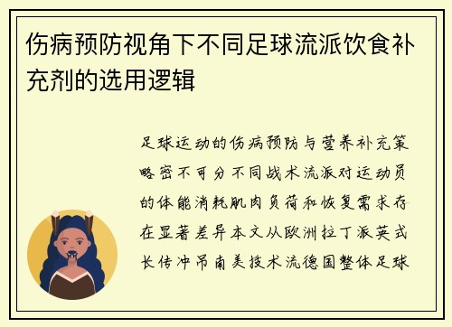 伤病预防视角下不同足球流派饮食补充剂的选用逻辑