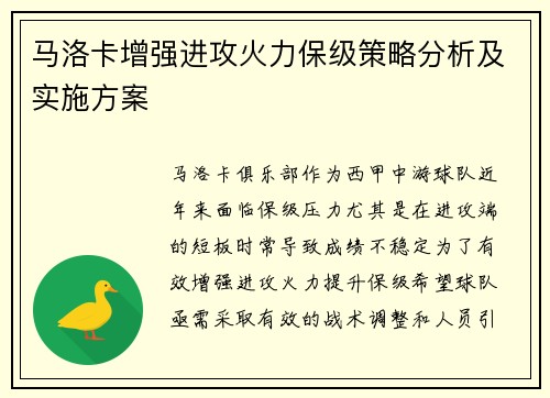 马洛卡增强进攻火力保级策略分析及实施方案