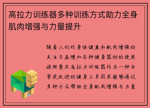 高拉力训练器多种训练方式助力全身肌肉增强与力量提升